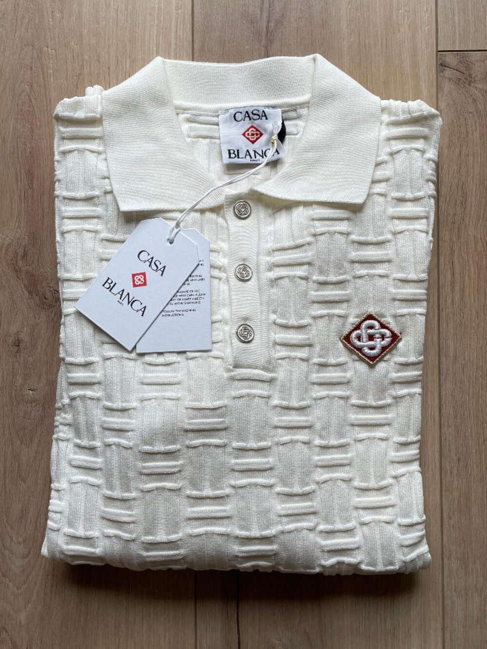 Casablanca Textured Knit Polo Sweater Cream Ivory Long Sleeve Men's Size L